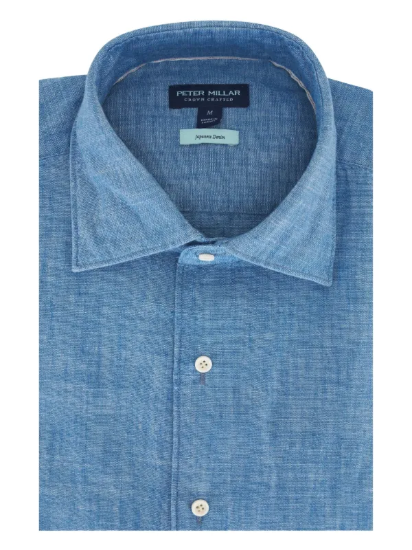 Peter Millar Chambray Button-up Men Shirt - Blue