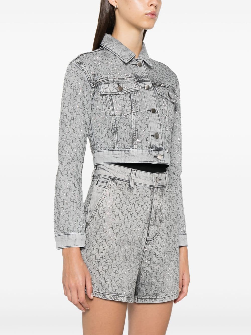 Shop Emporio Armani Monogram-patterned Denim Jacket In Grey