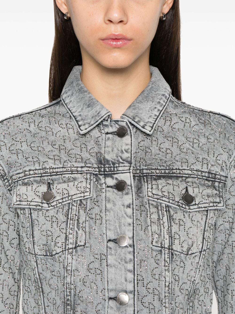 Shop Emporio Armani Monogram-patterned Denim Jacket In Grey