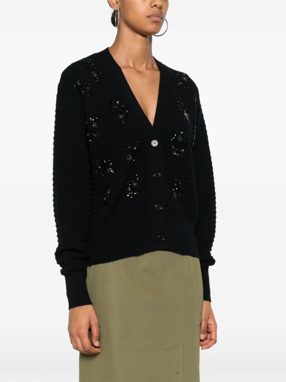 Shop Essentiel Antwerp Sequin-embellished V-neck Cardigan In Black