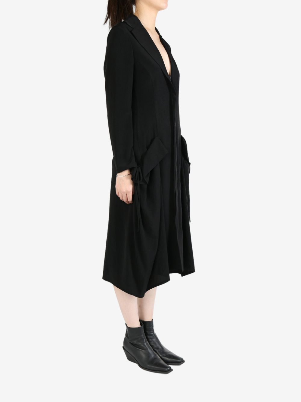 Yohji Yamamoto draped-detail midi dress - Zwart