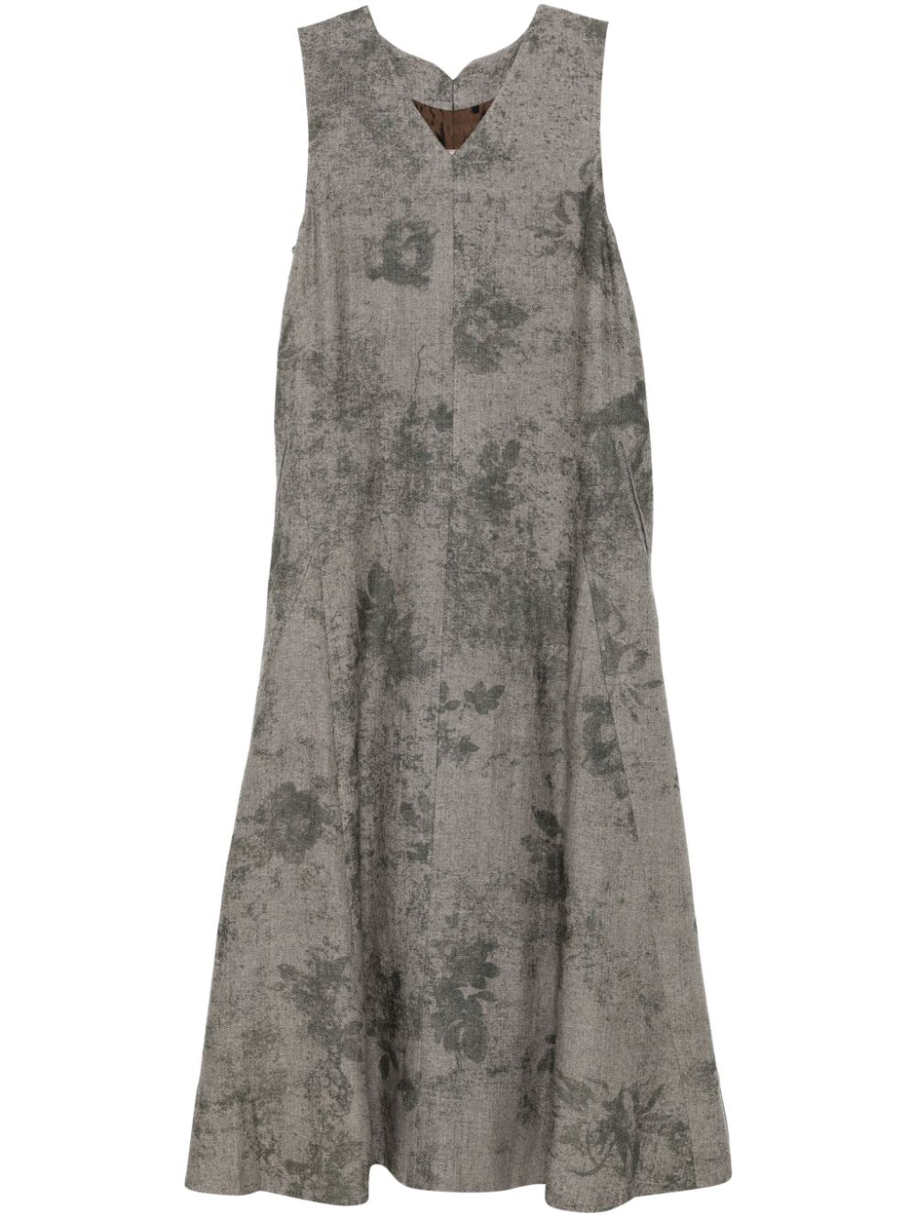 Ziggy Chen abstract-print midi dress - Grigio