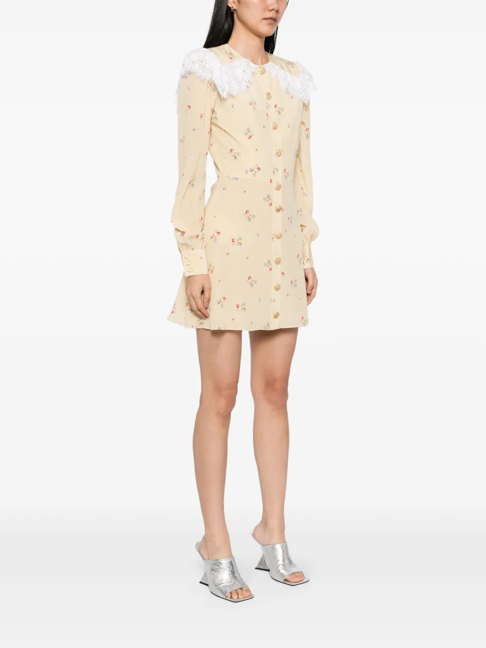 Alessandra Rich Jurk met bloemenprint Geel