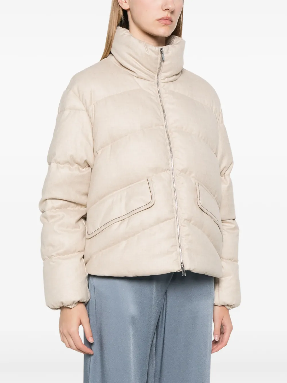 Shop Peserico Quilted Puffer Jacket In Neutrals