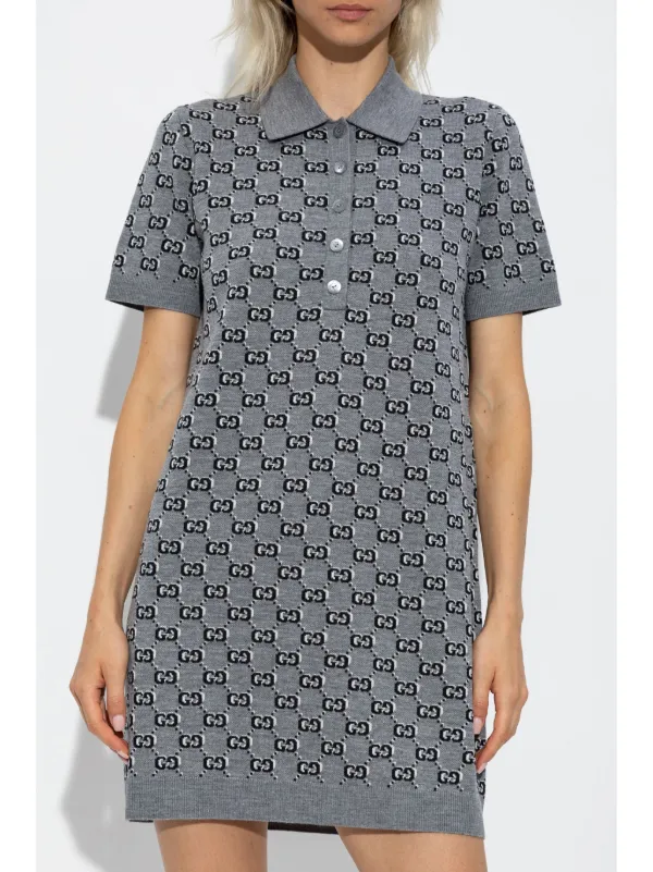 Gucci Wool Jacquard Polo Dress Grey FARFETCH AE