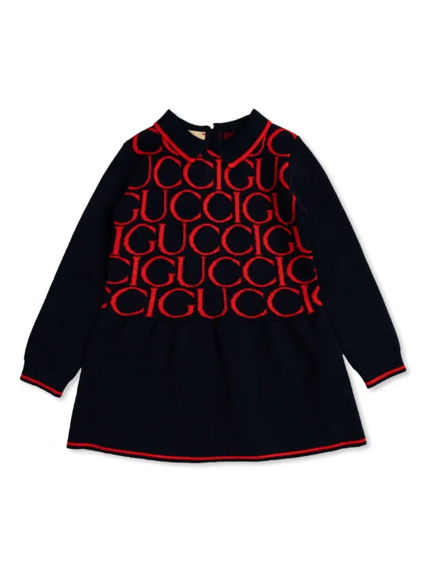 グッチ　ワンピース　キッズ　GGロゴ Gucci Kids ロゴ ジャカード ワンピース | ブラック | FARFETCH JP