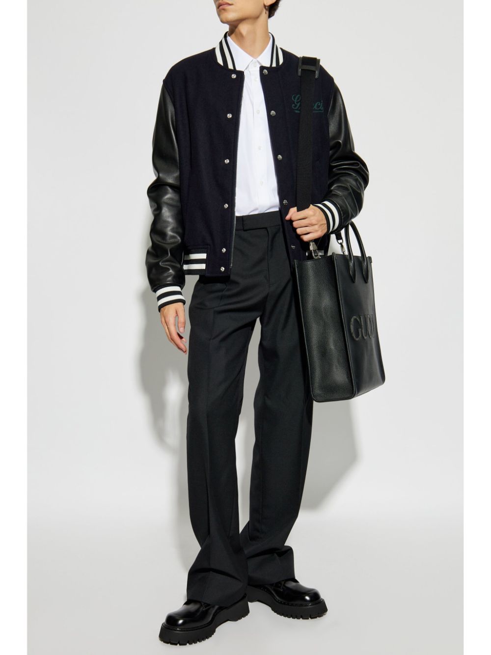 Shop Gucci Wool Bomber Jacket In Black