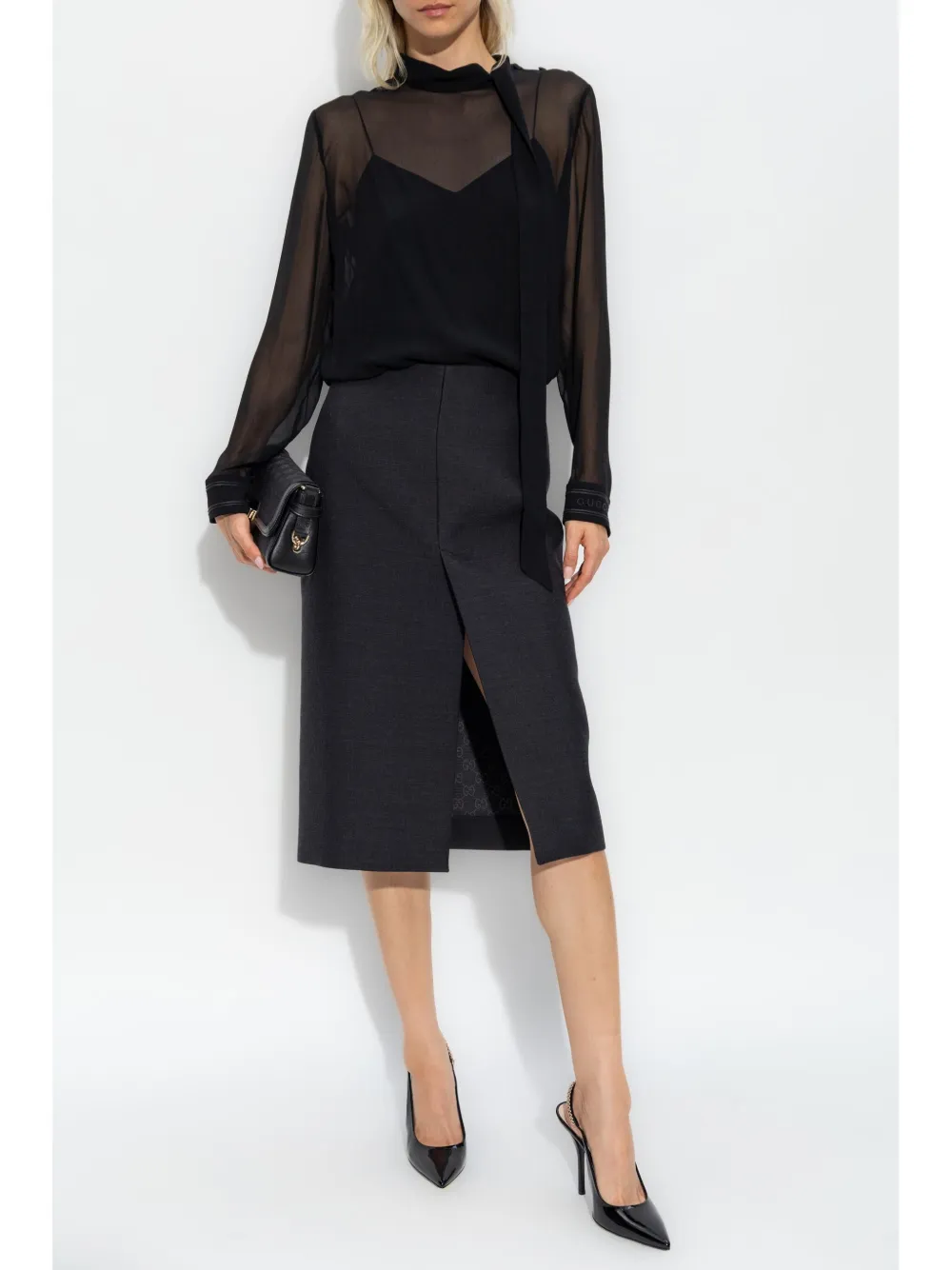 Gucci slit-detail pencil skirt - Grijs