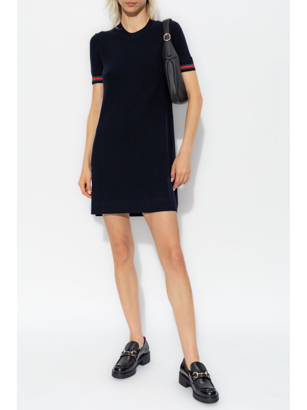 Shop Gucci Web Wool Mini Dress In Blue