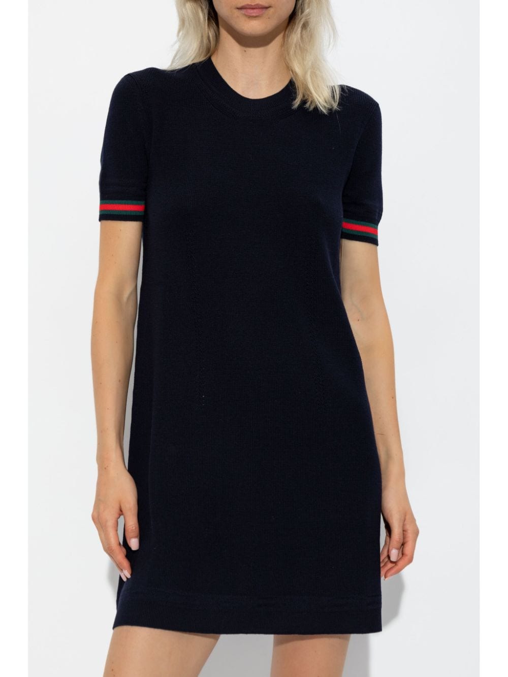 Shop Gucci Web Wool Mini Dress In Blue