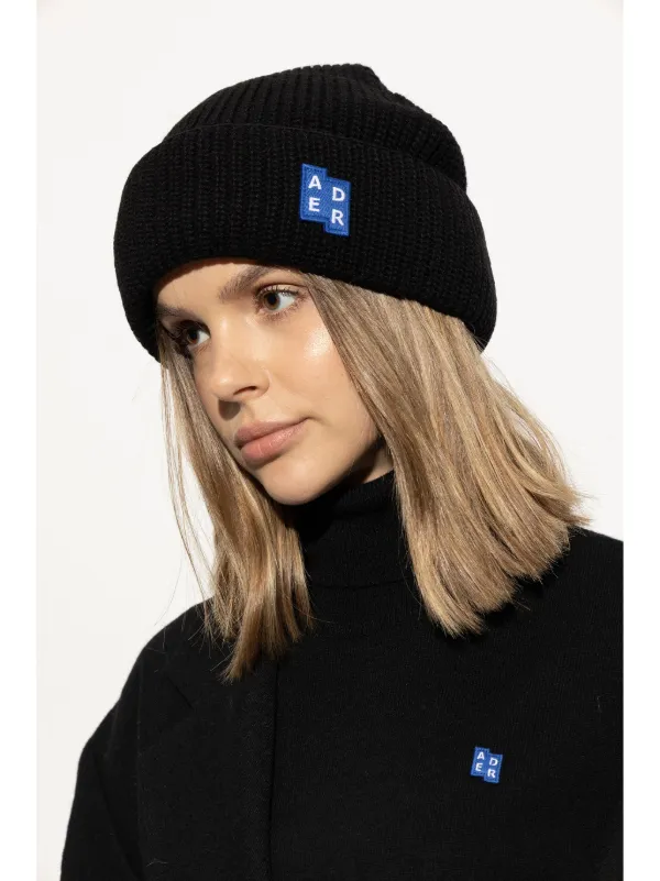 Ader Error Significant TRS Tag Beanie Hat 01 | Black | FARFETCH
