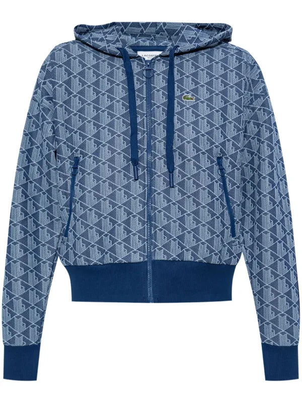 Lacoste Jacquard Monogram Hoodie Blue FARFETCH SG