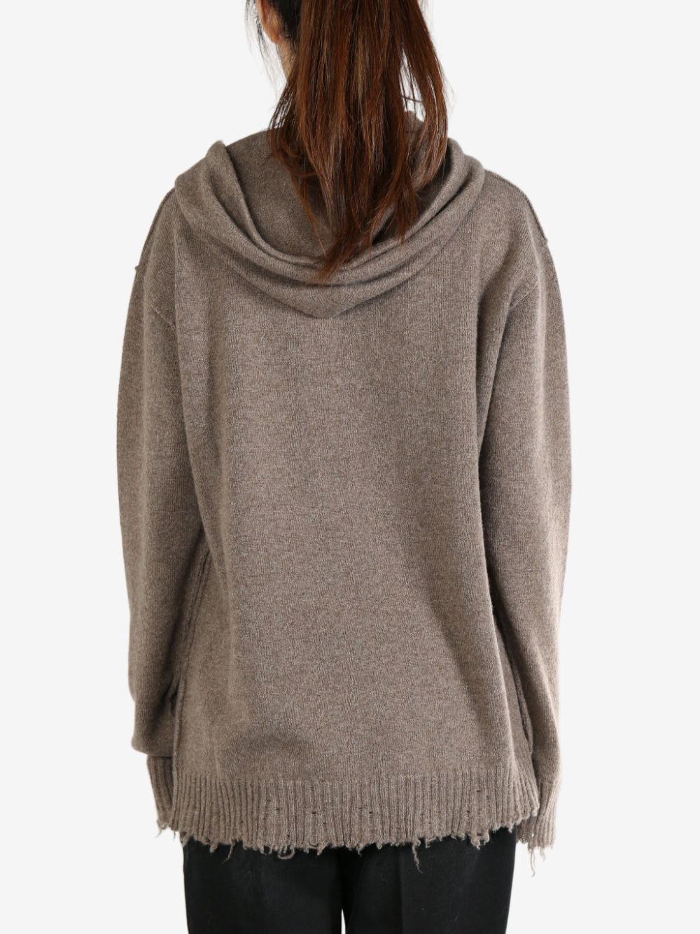 Shop Uma Wang Distressed Knitted Hoodie In Brown