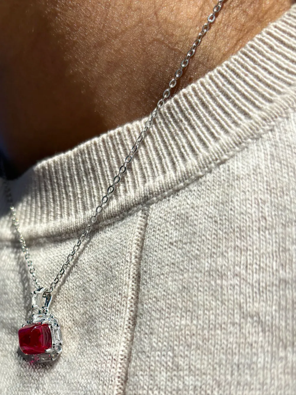 Juwelina Paris Sugarloaf Ruby Necklace In 红色