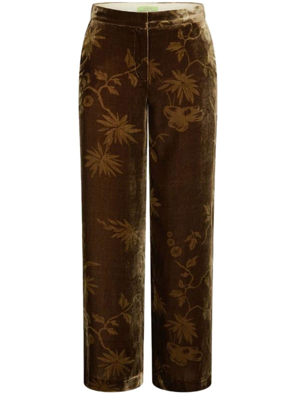 Shop Shanghai Tang Velvet-finish Flared Trousers In Brown