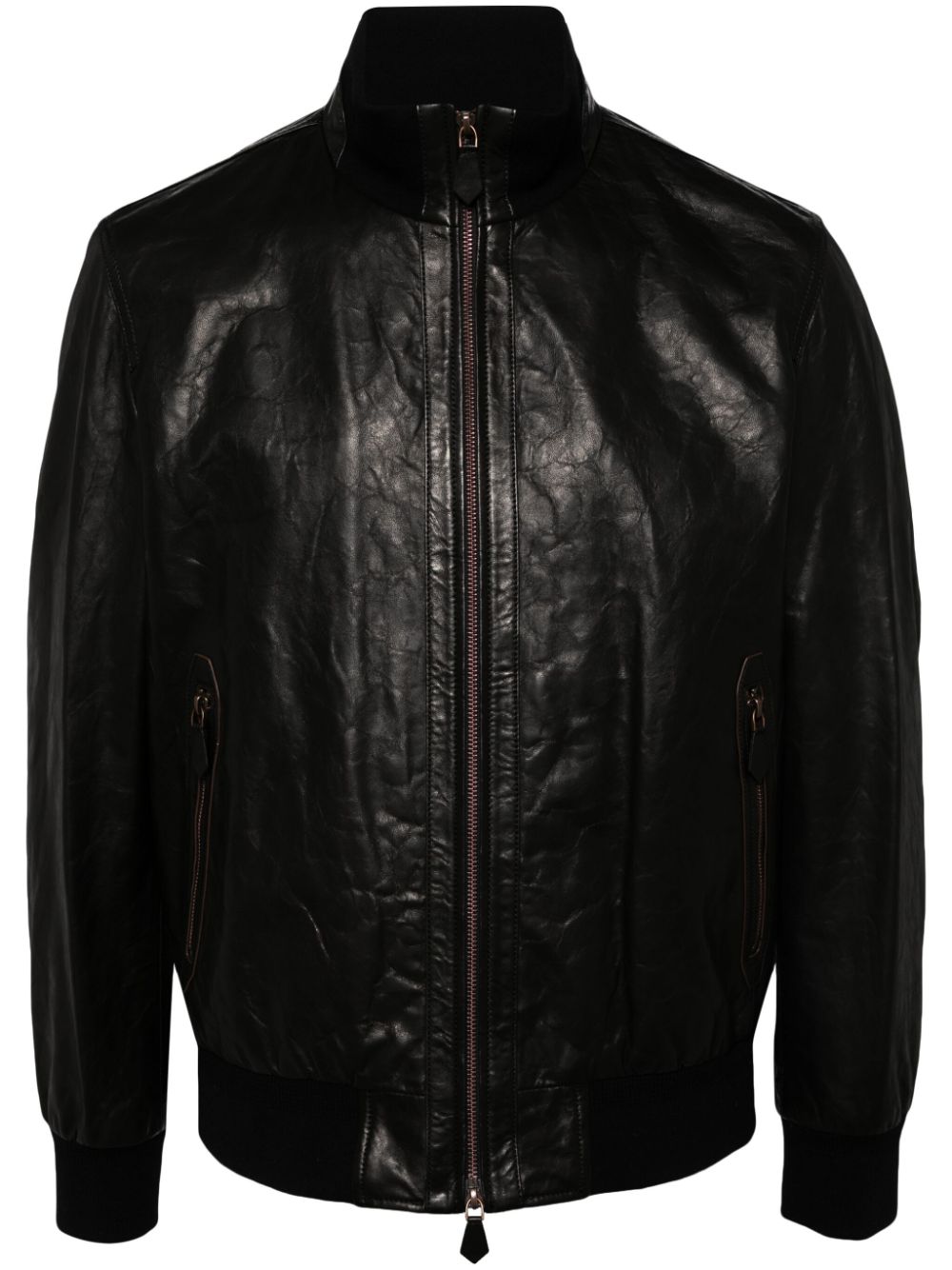 Man On The Boon. two-way zip leather jacket – Black