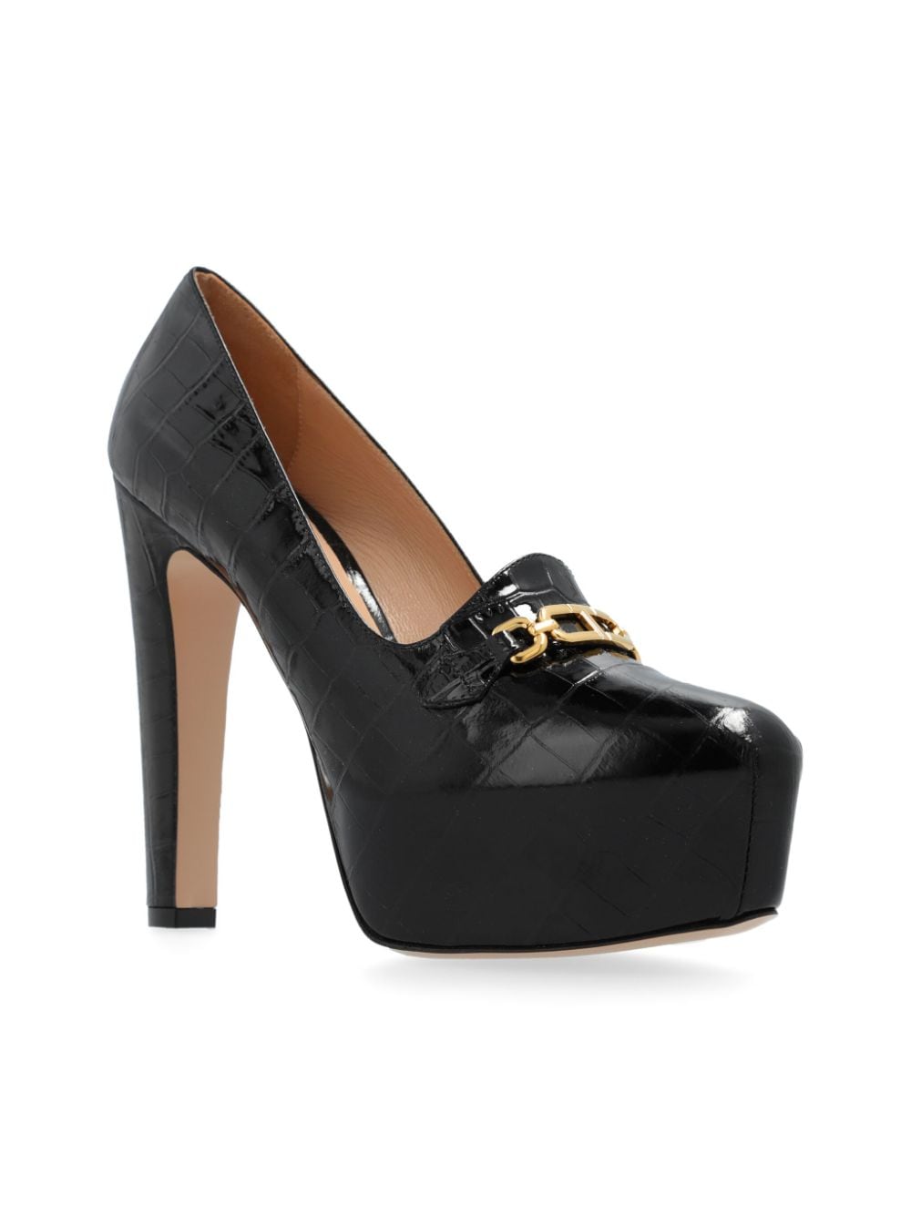 Shop Tom Ford 135mm Whitney Shiny Croc-embossed Leather Platform Pumps In Black