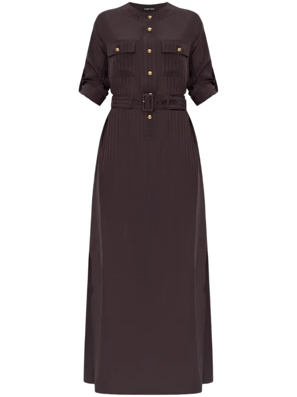 tom ford brown dress Tom Ford Striped Belted Maxi Dress