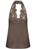 Saint Laurent lace-embellished silk top - Brown