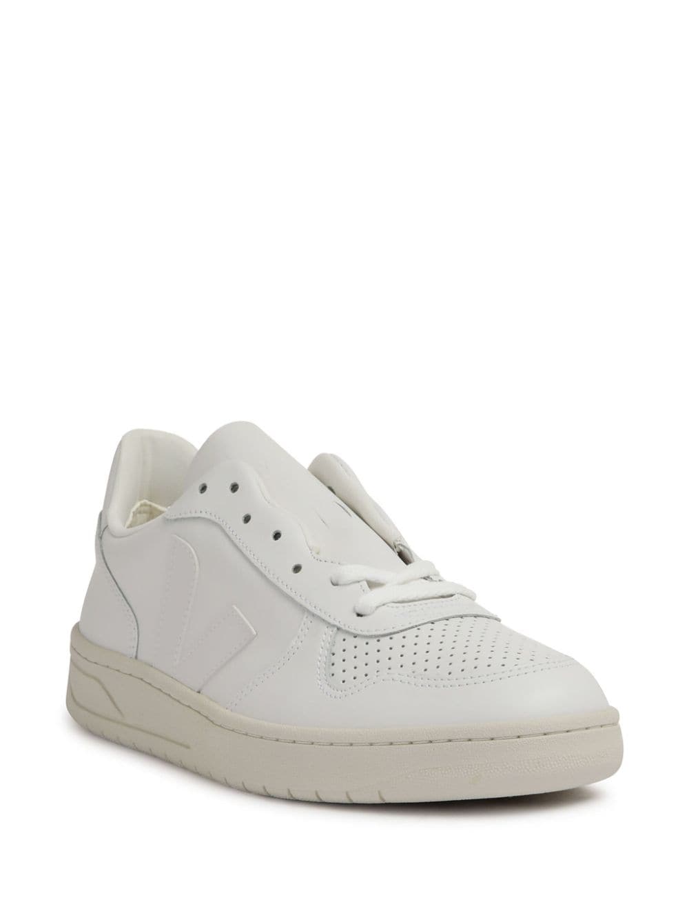 Shop Veja V-90 Leather Sneakers In White