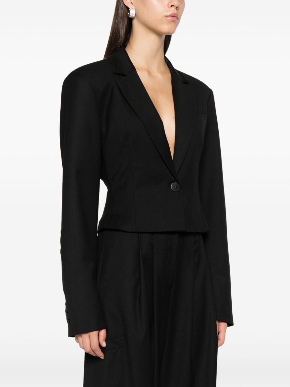 Shop Andreädamo Flannel Crop Blazer In Black