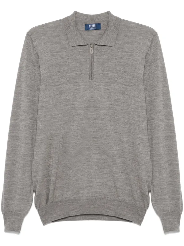Fedeli Fine-knit Polo Shirt in Grey