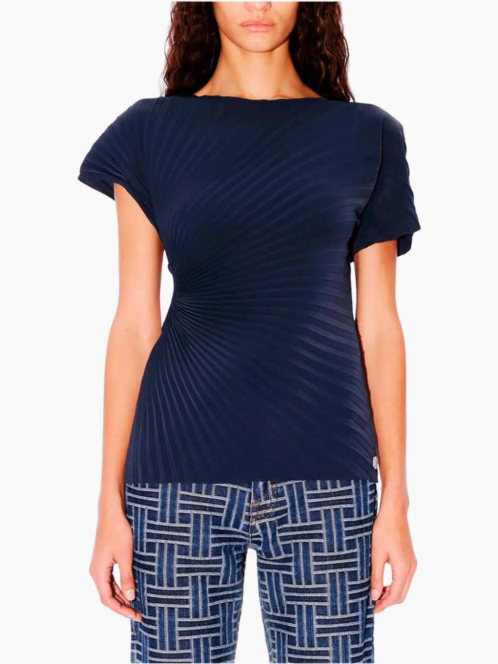 Shop Kenzo Sunray-pleated T-shirt In Blue