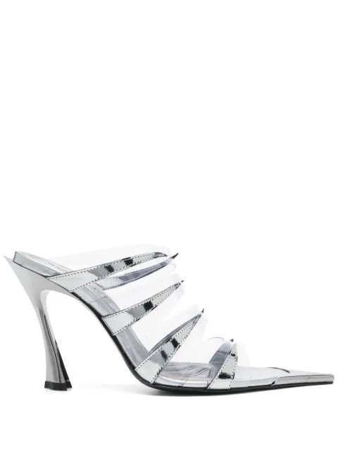 Mugler 90mm chrome leather fang sandals 
