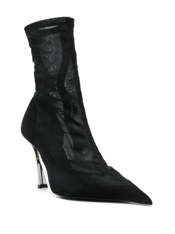 【関税込み】Mugler ブラック Fang 95 アンクルブーツ Mugler Fang 95mm メッシュ ブーツ | ブラック | FARFETCH JP