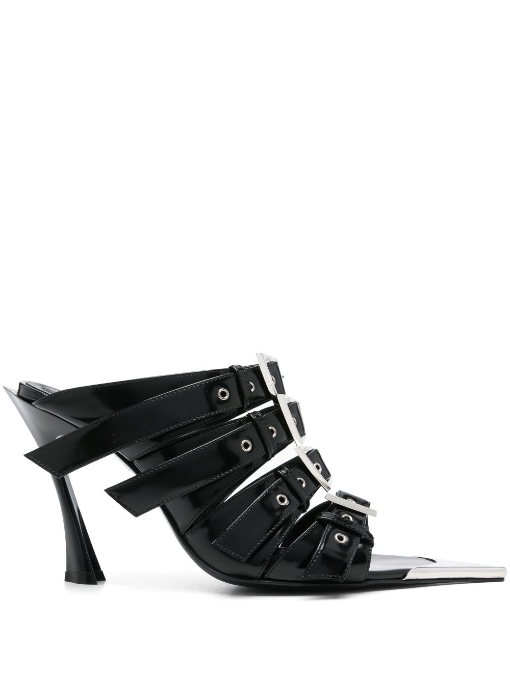 Mugler 90mm leather buckled fang sandals Black