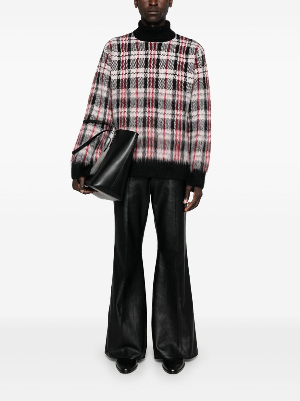 Shop Helmut Lang Brushed Plaid-check Sweater In White