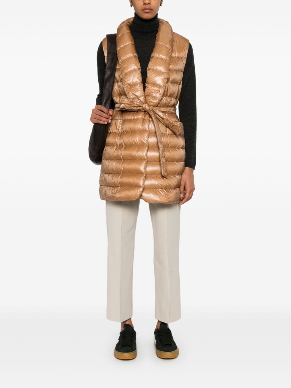 Shop Herno Belted Gilet In Brown