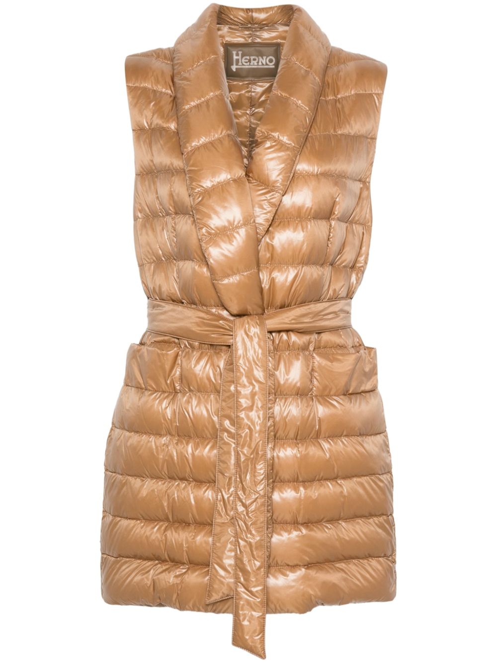 Shop Herno Belted Gilet In Brown