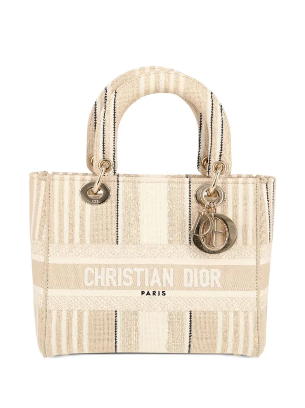Dior Pre-owned 2020s Small Lady D-lite Two-way Handbag in Neutrals