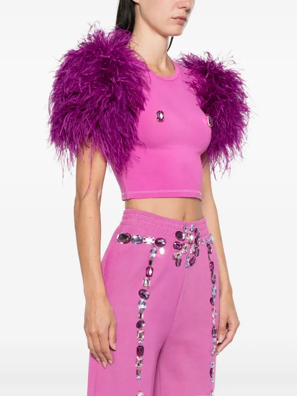 Loulou feather-detail T-shirt | Pink | FARFETCH AO