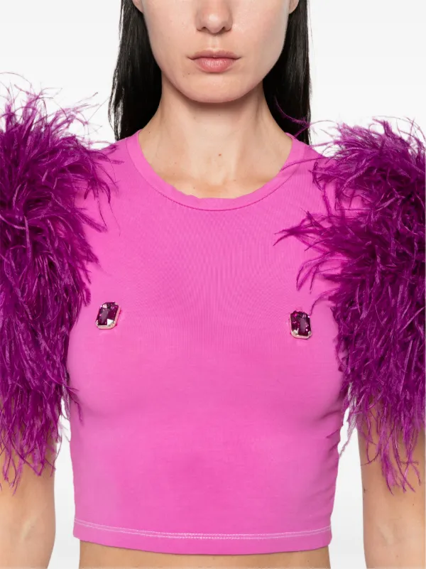 Loulou feather-detail T-shirt | Pink | FARFETCH AO