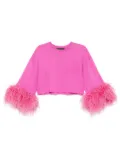 Loulou feather-trim T-shirt - Pink