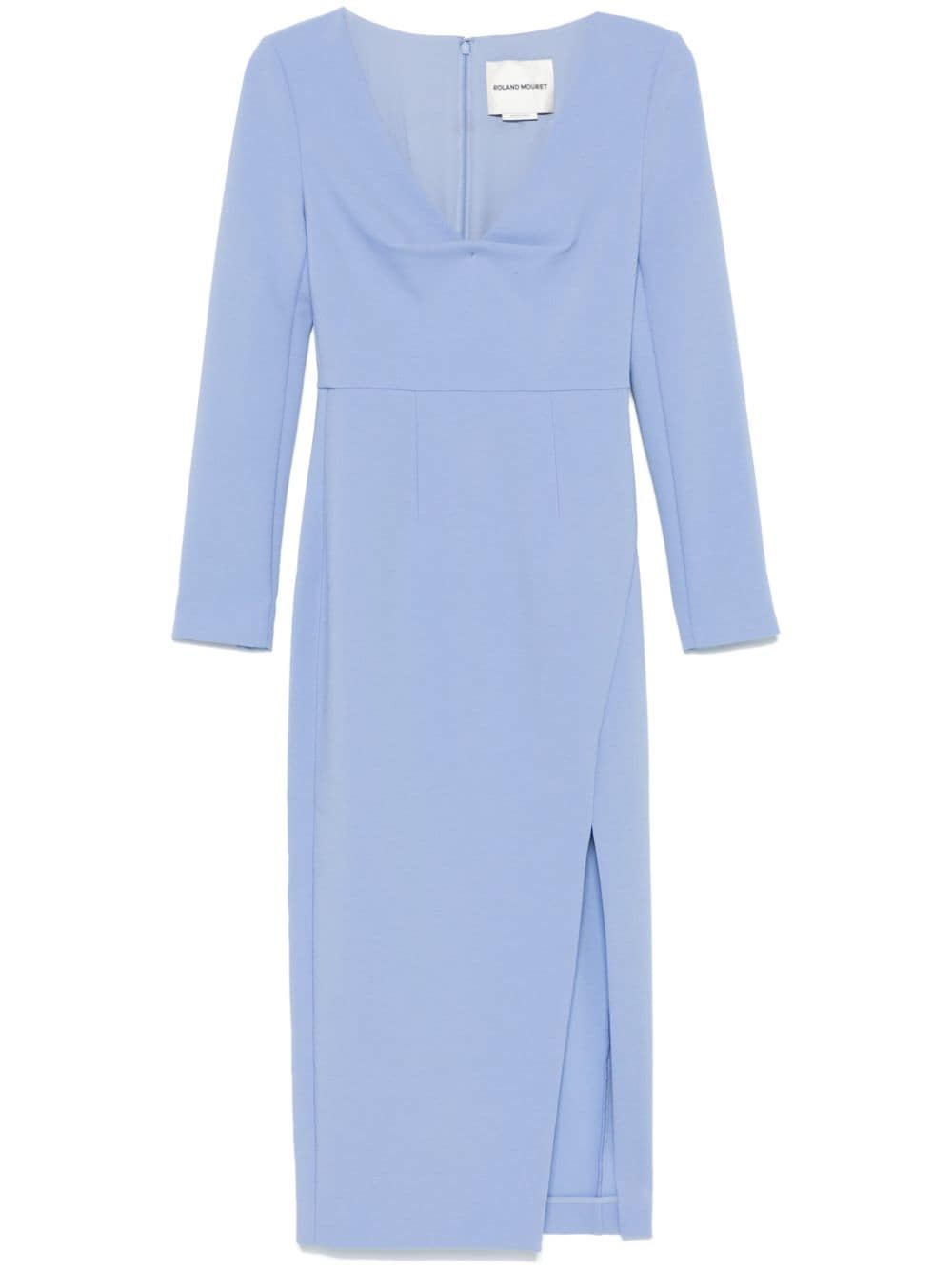 Shop Roland Mouret Long-sleeve Crepe Midi Dress In Blue