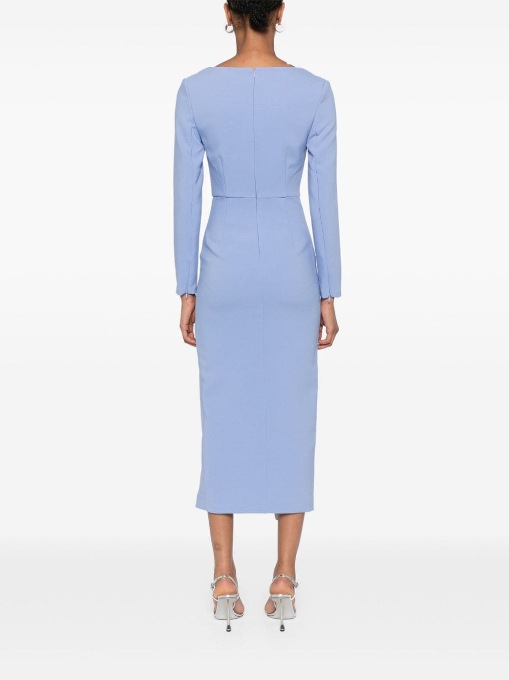 Shop Roland Mouret Long-sleeve Crepe Midi Dress In Blue