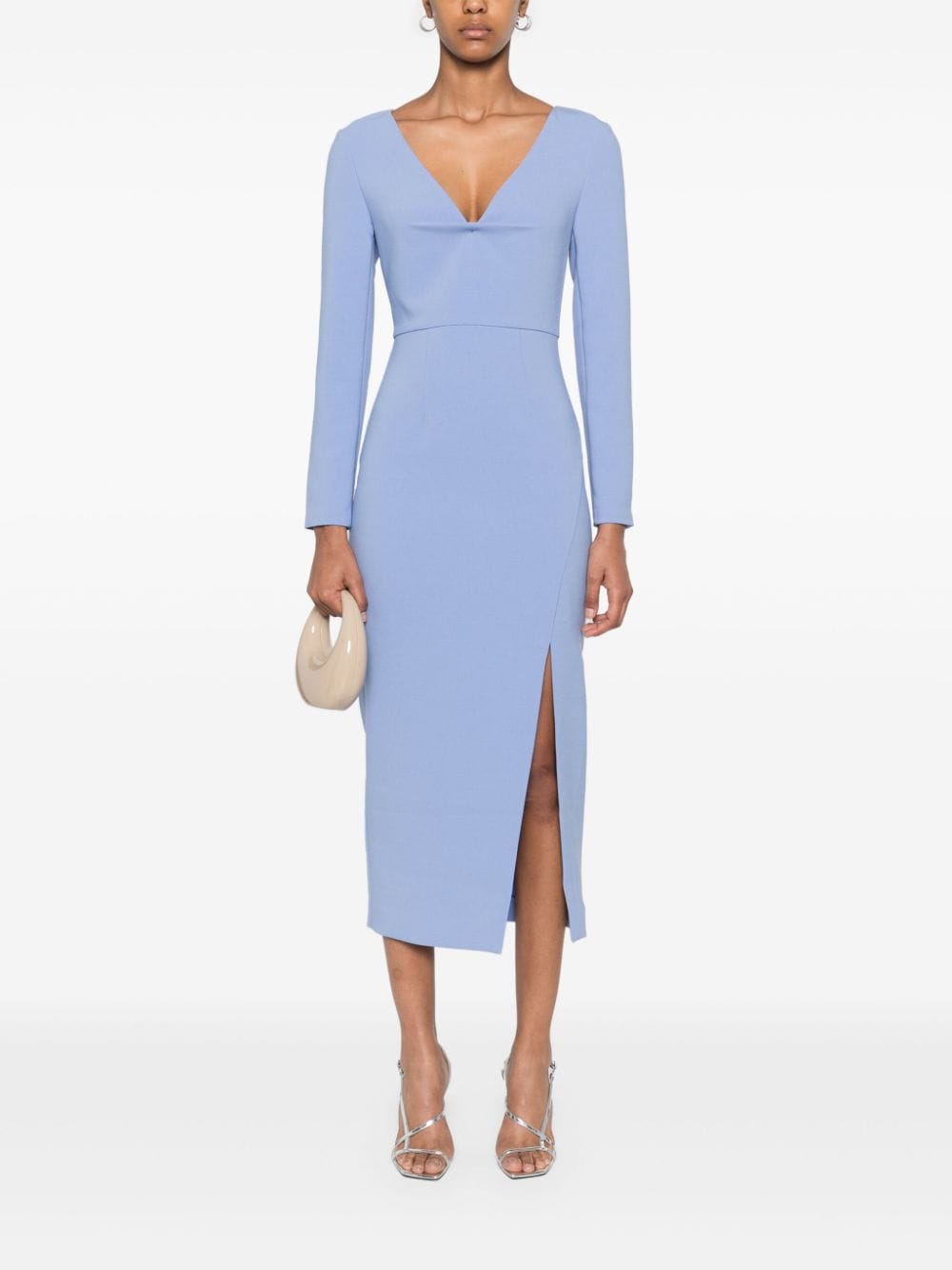 Shop Roland Mouret Long-sleeve Crepe Midi Dress In Blue