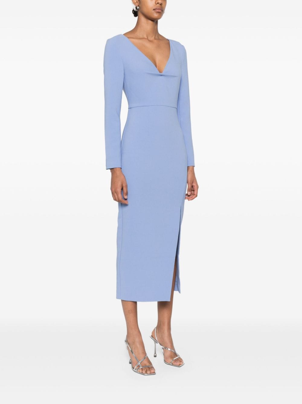 Shop Roland Mouret Long-sleeve Crepe Midi Dress In Blue