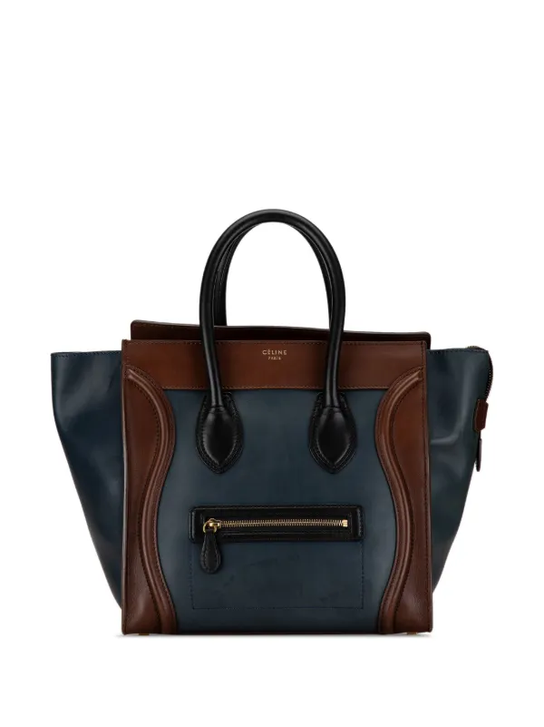 Celine Pre Owned 2011 Mini Bicolor Luggage Tote Bag Blue FARFETCH SG