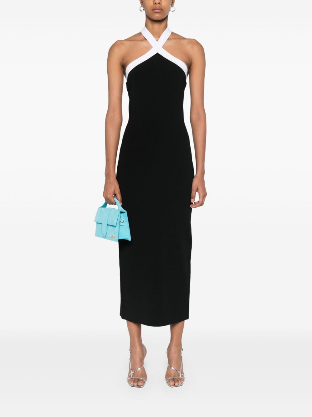 Shop Roland Mouret Halterneck Knittted Midi Dress In Black