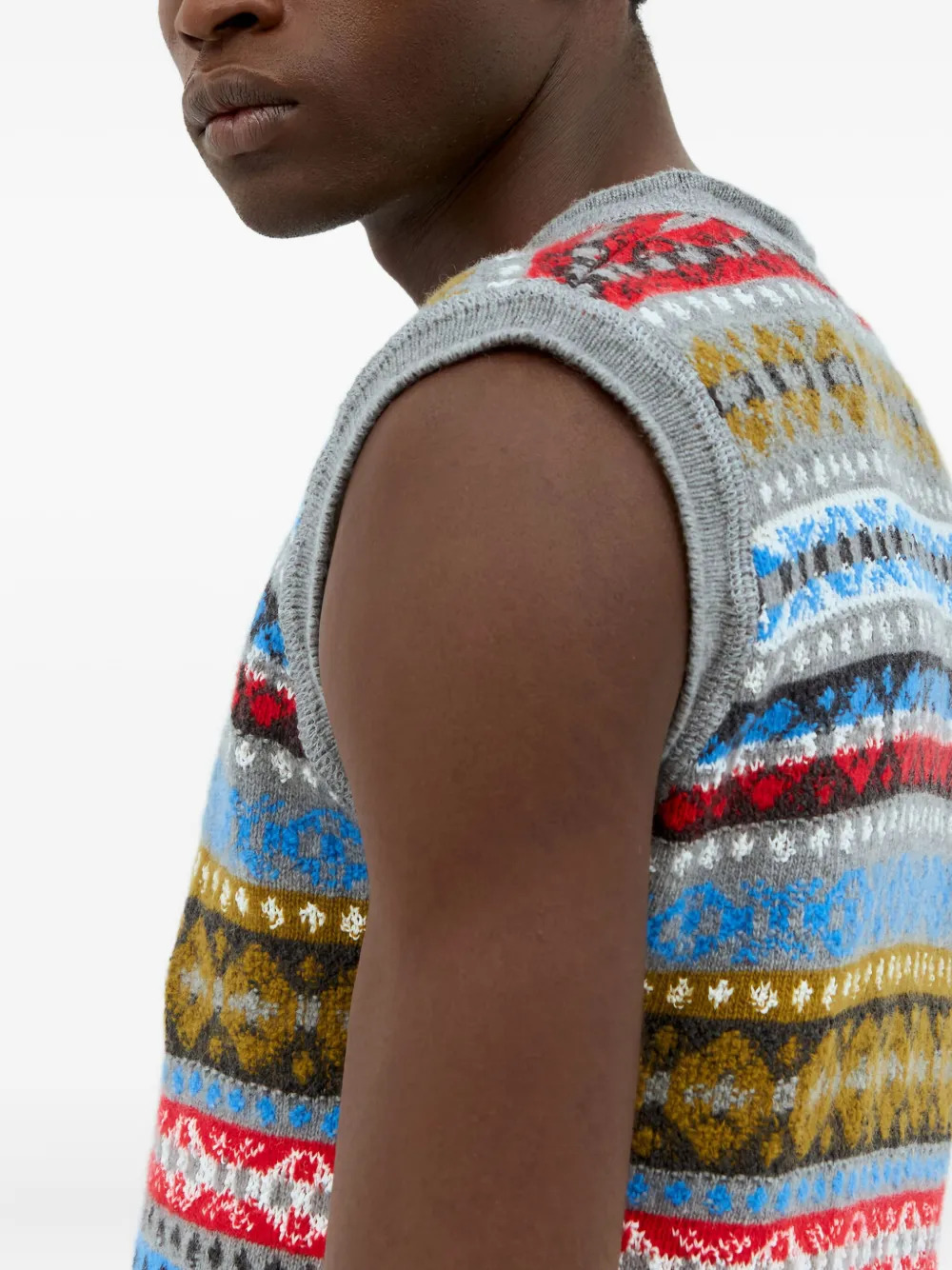 Wales Bonner Fair-Isle pattern sleeveless vest Grijs