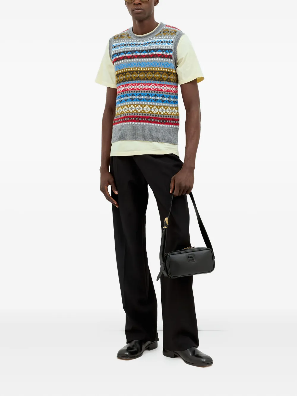 Wales Bonner Fair-Isle pattern sleeveless vest Grijs