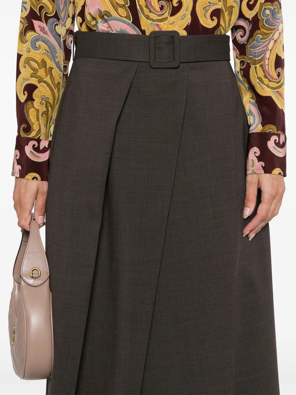 P.a.r.o.s.h Lille Wool-blend Pleated Midi Skirt In Brown