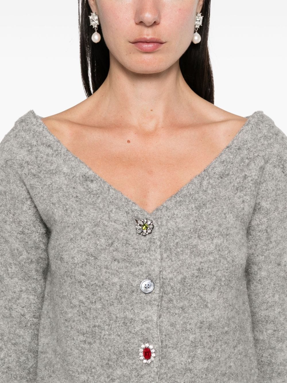 Shop N°21 Crystal-embellished Buttons Cardigan In Grey