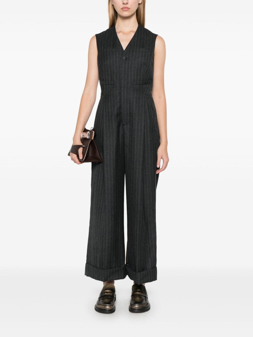 Shop Kolor Pinstripe Jumpsuit In Grey