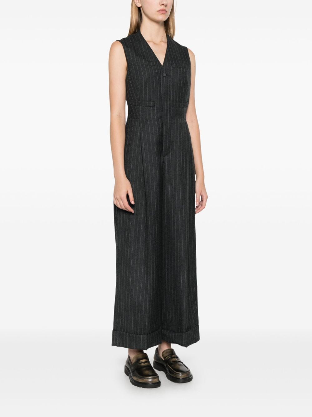 Shop Kolor Pinstripe Jumpsuit In Grey