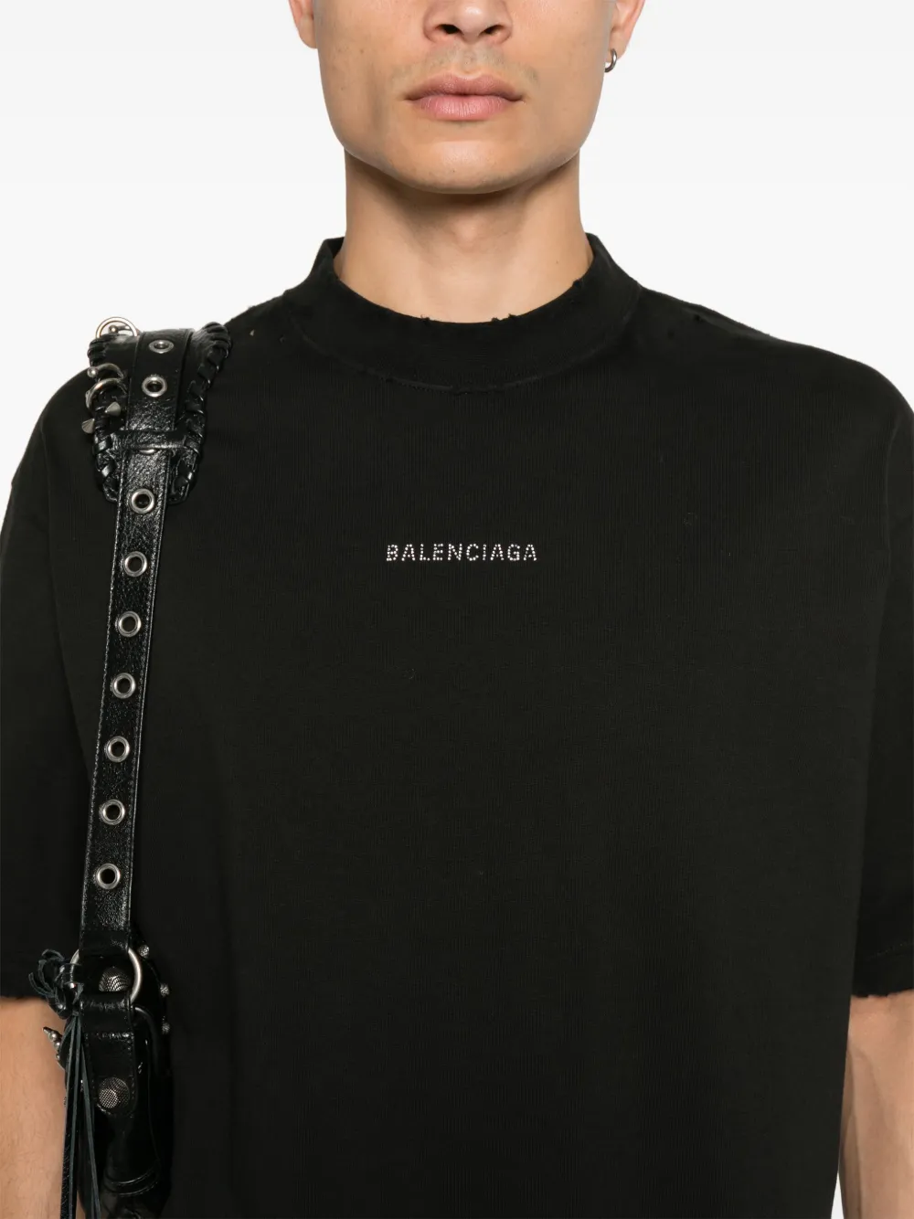 Cheap Balenciaga rhinestone-logo T-shirt Women